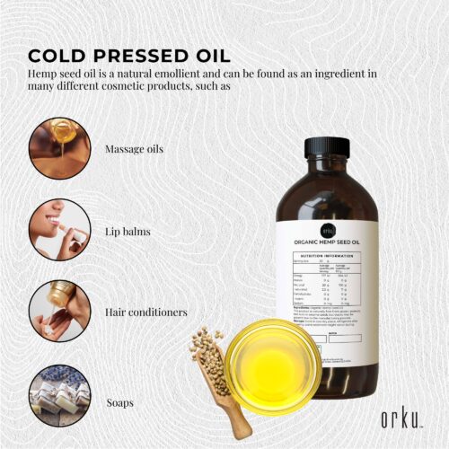 Orku 1L Organic Hemp Seed Oil Cold Pressed Food Grade Oils - Image 2