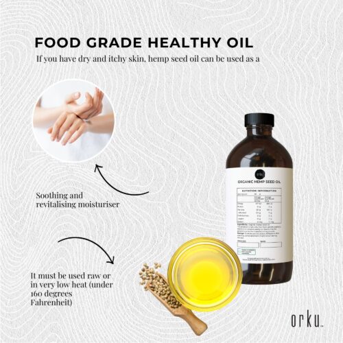 Orku 500ml Organic Hemp Seed Oil Cold Pressed Food Grade Oils - Image 3