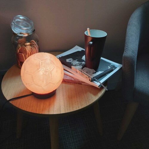 12V 12W Soccer Himalayan Pink Salt Lamp Carved Ball Rock Crystal Light Bulb On/Off - Image 5