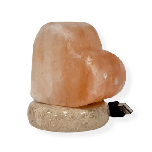 USB Himalayan Salt Lamp Heart Love Carved Shape Pink Crystal Rock LED Light
