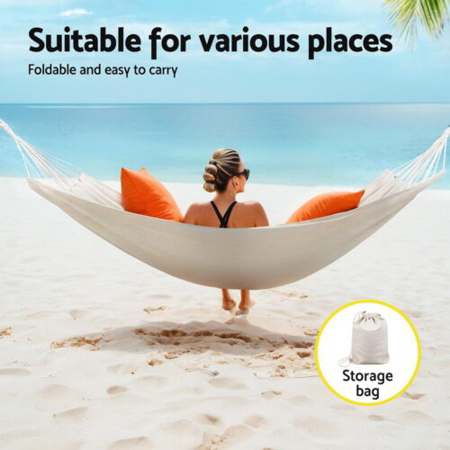 Gardeon Hammock Bed w/ Travel Bag Outdoor Lounge Chair Cream - Image 5