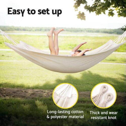 Gardeon Hammock Bed w/ Travel Bag Outdoor Lounge Chair Cream - Image 6