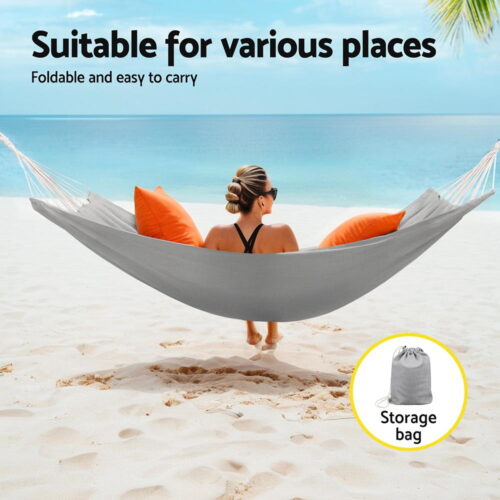 Gardeon Hammock Bed w/ Travel Bag Outdoor Lounge Chair Grey - Image 5