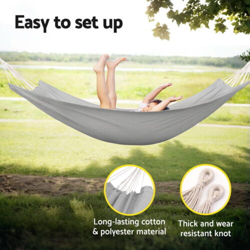 Gardeon Hammock Bed w/ Travel Bag Outdoor Lounge Chair Grey - Image 6