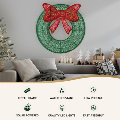0.6M Christmas Lights 50 LED Motif Solar Wreath Xmas Decorations Jingle Jollys - Image 3