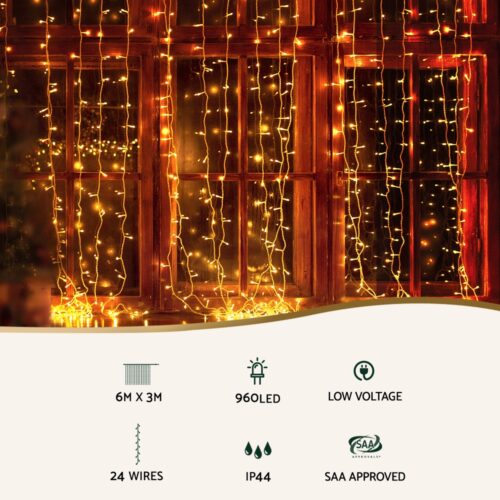 3X6M Christmas Lights Curtain Light 960 LED RGB Remote Jingle Jollys - Image 4