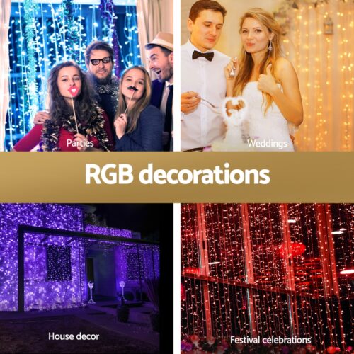 3X6M Christmas Lights Curtain Light 960 LED RGB Remote Jingle Jollys - Image 5