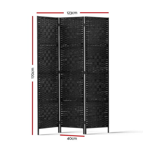 Artiss 3 Panel Room Divider Screen 123x170cm Woven Black - Image 2