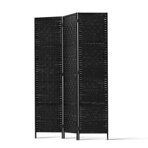Artiss 3 Panel Room Divider Screen 123x170cm Woven Black - Image 4
