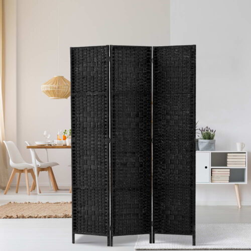 Artiss 3 Panel Room Divider Screen 123x170cm Woven Black - Image 7