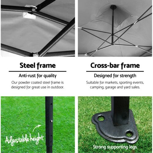 Instahut Gazebo Pop Up Marquee 3x3 Folding Tent Outdoor Camping 500D Oxford Blue - Image 5