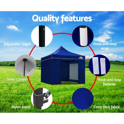 Instahut Gazebo Pop Up Marquee 3x3 Folding Tent Outdoor Camping 500D Oxford Blue - Image 7