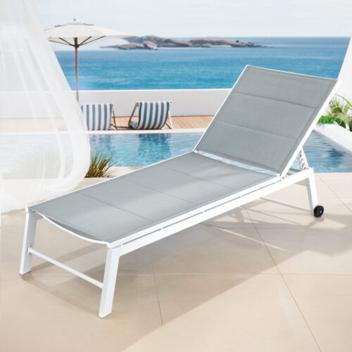 Gardeon Sun Lounger Chaise Lounge Wheels Patio Furniture Outdoor Setting White - Image 7