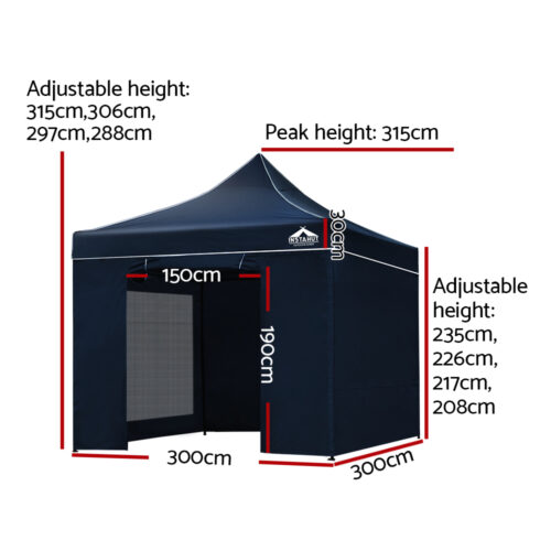 Instahut Gazebo Pop Up Marquee 3x3 Folding Tent Gazebos Camping 500D Oxford Navy - Image 2