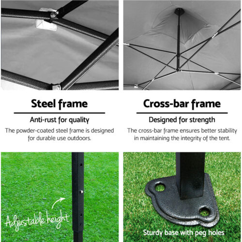 Instahut Gazebo Pop Up Marquee 3x3 Folding Tent Gazebos Camping 500D Oxford Navy - Image 5