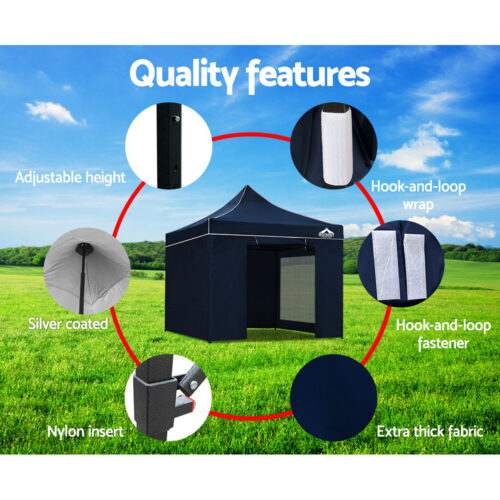 Instahut Gazebo Pop Up Marquee 3x3 Folding Tent Gazebos Camping 500D Oxford Navy - Image 7