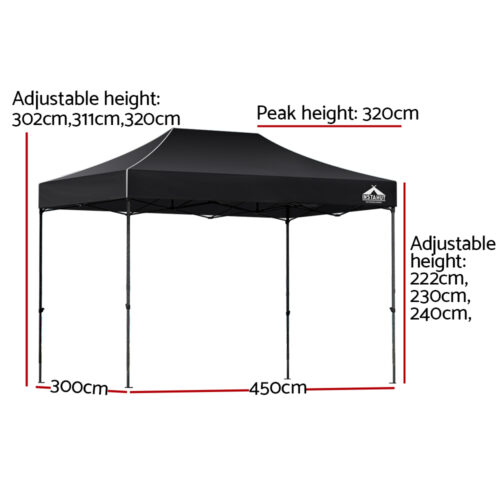 Instahut Gazebo Pop Up Marquee 3x4.5 Folding 500D Wedding Tent Base Pod Black - Image 2