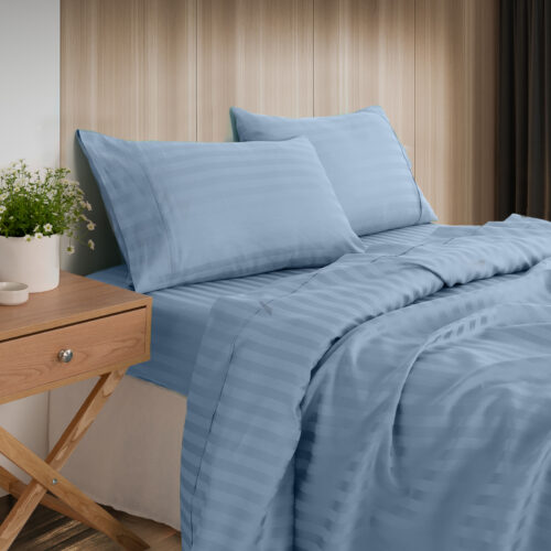 KENSINGTON 1200TC COTTON SHEET SET IN STRIPE KING CHAMBRAY (BLUE)