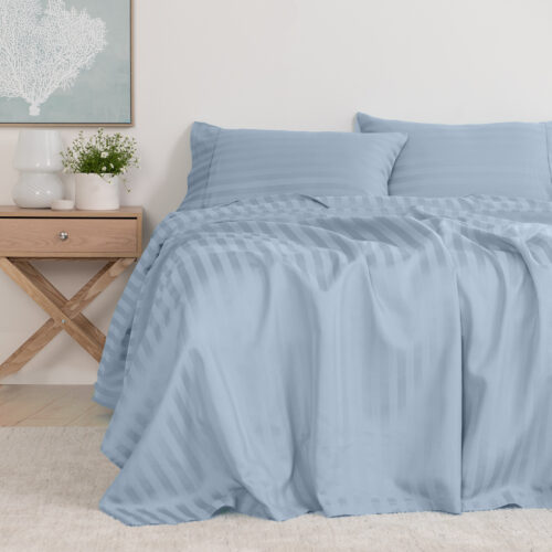 KENSINGTON 1200TC COTTON SHEET SET IN STRIPE KING CHAMBRAY (BLUE) - Image 2