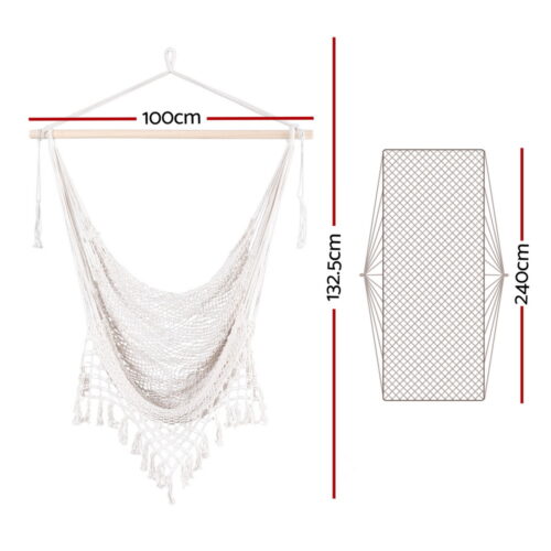 Gardeon Hammock Chair Swing Camping Mesh Cream - Image 2