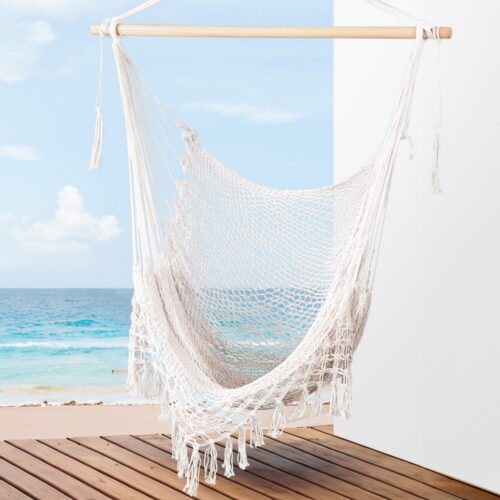 Gardeon Hammock Chair Swing Camping Mesh Cream - Image 7