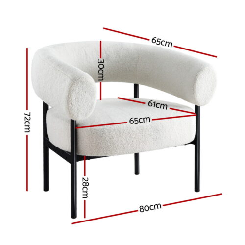 Artiss Armchair Accent Chair Curved Boucle White - Image 2