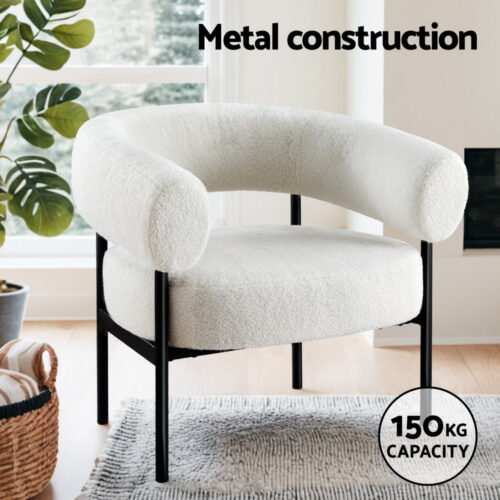 Artiss Armchair Accent Chair Curved Boucle White - Image 4
