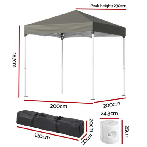 Instahut Gazebo 2x2m Outdoor Patio Garden Marquee Shade w/ Base Pods Grey - Image 2