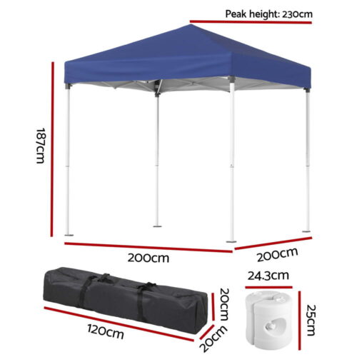 Instahut Gazebo 2x2m Outdoor Patio Garden Marquee Shade w/ Base Pods Blue - Image 2