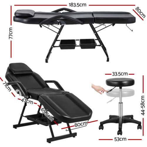 Zenses Massage Table Adjustable Salon Bed Chair 3-Fold Black - Image 2