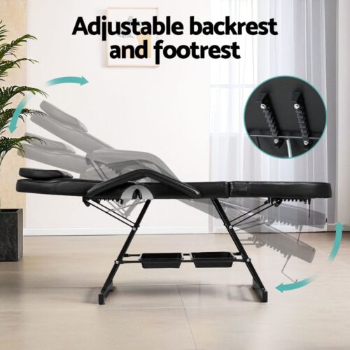 Zenses Massage Table Adjustable Salon Bed Chair 3-Fold Black - Image 4