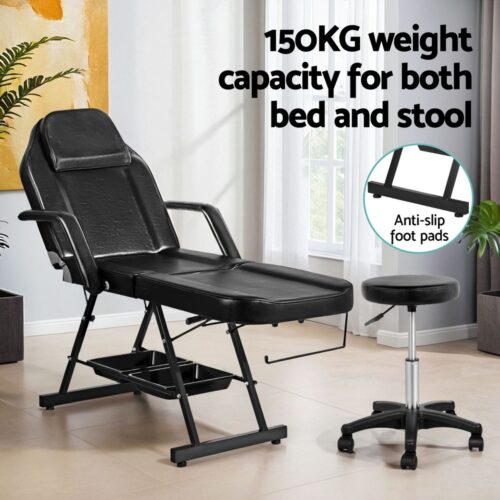 Zenses Massage Table Adjustable Salon Bed Chair 3-Fold Black - Image 6