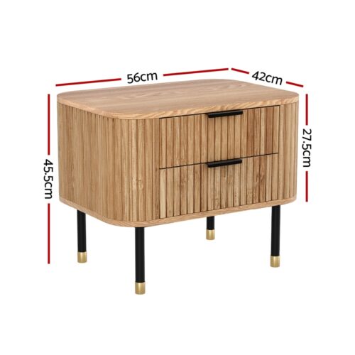 Artiss Bedside Table 2 Drawers Paulownia Wood Pine - Image 2