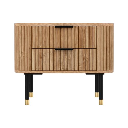 Artiss Bedside Table 2 Drawers Paulownia Wood Pine - Image 3