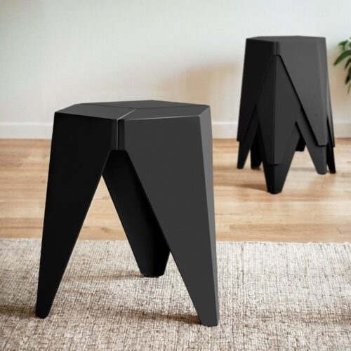 Artiss 4PC Puzzle Stool Plastic Bar Stools Stackable Black - Image 7