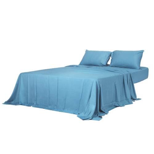 Dreamz Bamboo Bed Sheets Set 4-Piece Flat Fitted Sheet King Size Blue