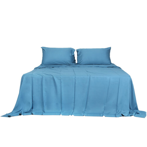 Dreamz Bamboo Bed Sheets Set 4-Piece Flat Fitted Sheet King Size Blue - Image 2
