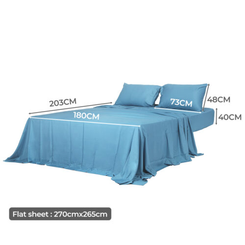 Dreamz Bamboo Bed Sheets Set 4-Piece Flat Fitted Sheet King Size Blue - Image 3
