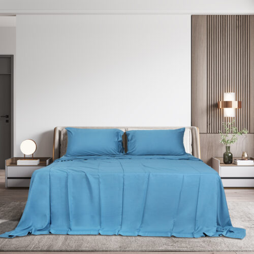Dreamz Bamboo Bed Sheets Set 4-Piece Flat Fitted Sheet King Size Blue - Image 8
