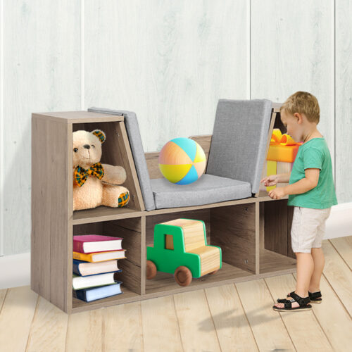 Levede Kids Bookcase Toys Box Shelf Brown - Image 7