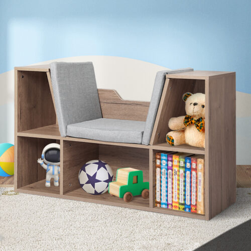 Levede Kids Bookcase Toys Box Shelf Brown - Image 8