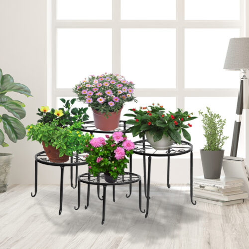 4 x Levede Metal Plant Stand Outdoor Black - Image 8