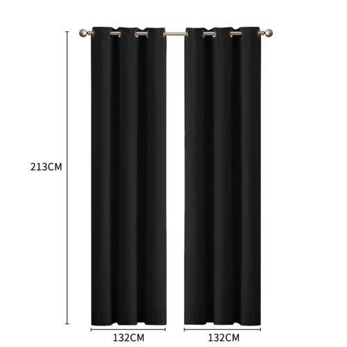2x Blockout Curtains Panels 3 Layers Black - Image 3