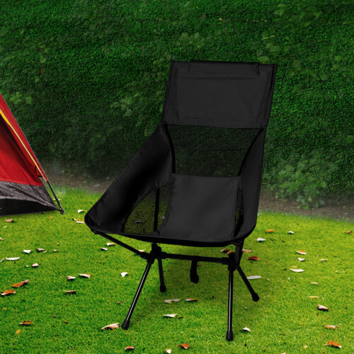 Levede Camping Chair Folding Outdoor Large Black - Image 7