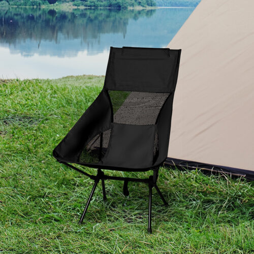 Levede Camping Chair Folding Outdoor Large Black - Image 8