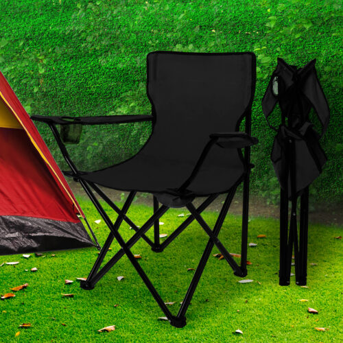 Levede 2Pcs Camping Chairs Folding Arm Black - Image 7