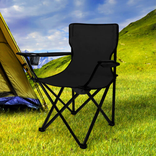 Levede 2Pcs Camping Chairs Folding Arm Black - Image 8