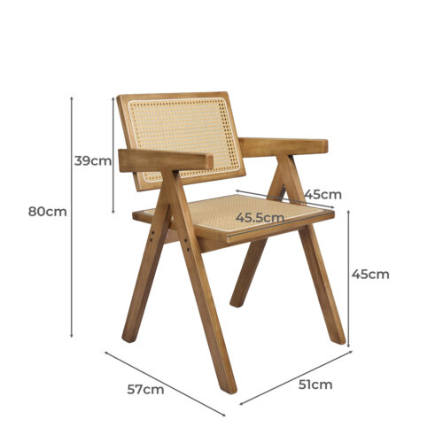 Levede 1x Dining Chair Solid Wood Rattan Natural - Image 3