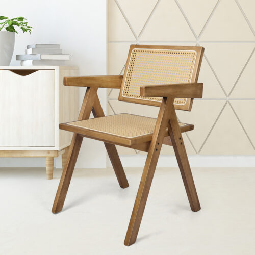 Levede 1x Dining Chair Solid Wood Rattan Natural - Image 7
