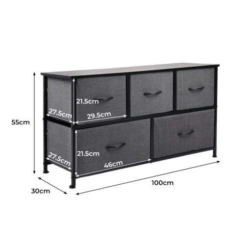 Levede Chest of 5 Drawers Storage Cabinet Dark Grey - Image 3